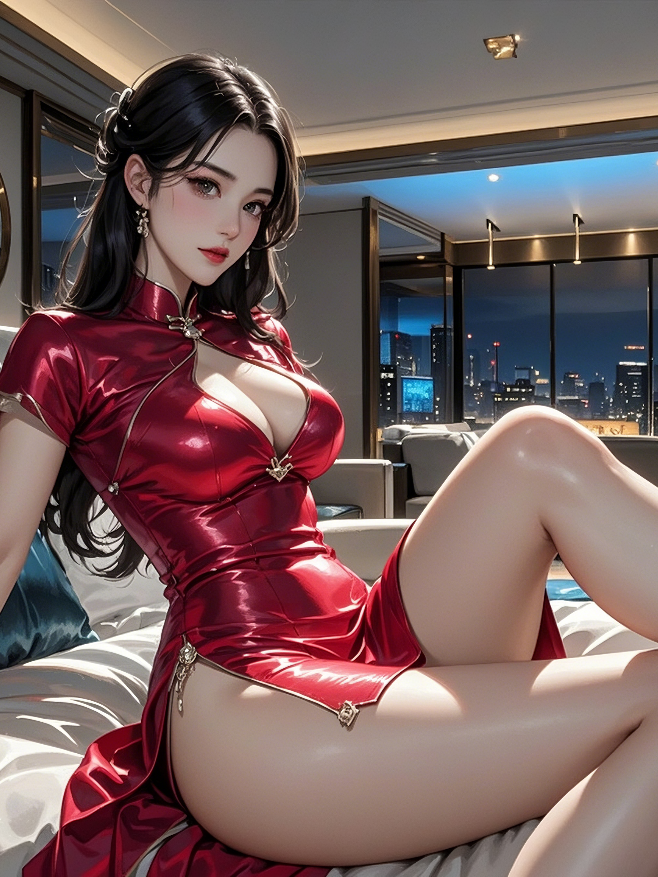 宾馆内教师美母穿着旗袍祝高考儿子‘旗开得胜’🥵